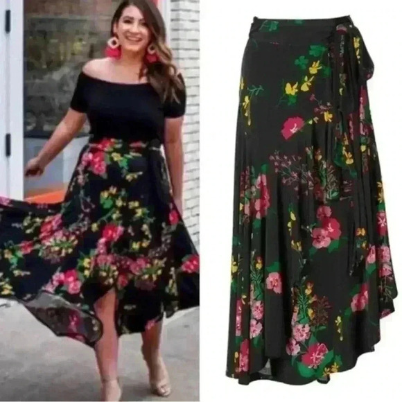 Cabi Drama Skirt Black Floral Print Black Wrap Midi Style Size Medium Womens - Picture 3 of 16